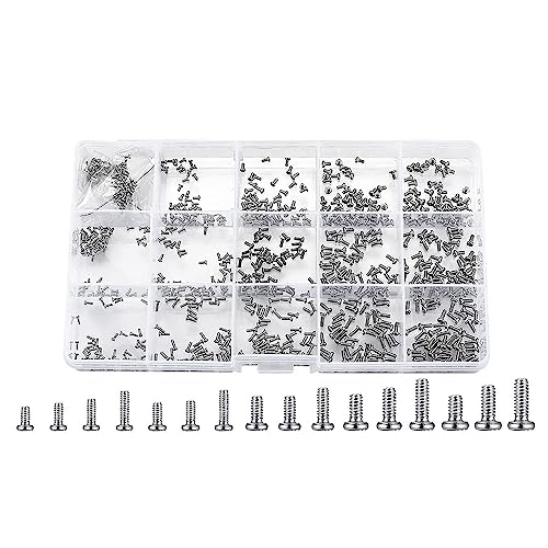 Quystetes Kleine Schrauben für Elektronik, kleine Mini-Flachmaschinenschrauben-Set für Brillen, Uhren, Reparatur, Ersatzteile, Zubehör, 800 Stück Quystetes Kleine Schrauben für Elektronik, kleine Mini-Flachmaschinenschrauben-Set für Brillen, Uhren, Reparatur, Ersatzteile, Zubehör, 800 Stück von Quystetes