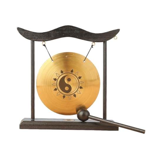 Quystetes Mini-Desktop-Gong-Tisch-Windspiel, Percussion-Instrument, Becken mit Schlägel, für Heimdekoration, Einweihungsgeschenk, einfache Installation von Quystetes
