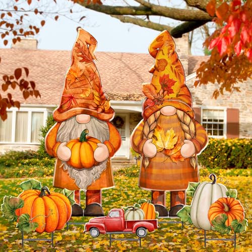 Quzzil Vogelscheuche aus Metall, Motiv: Herbst-Erntedankfest, mit Heringen, Herbst-Vogelscheuche, Outdoor-Dekorationen, Ernte, Kürbispfahl, wasserdichte Vogelscheuche Schilder für den Außenbereich, von Quzzil
