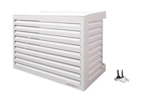 Qventi Abdeckung für Klimaanlage - Weiß - Aluminium - Schutzgitter - Verkleidung - Einfache Montage - Größe M - Außenmaße (LxBxH): 115 x 57,5 x 85 cm von Qventi