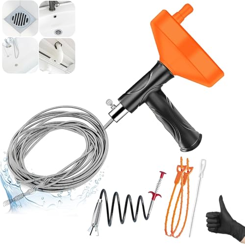 Abflussreiniger [10 m] – geeignet für Rohre, Küchen, Badezimmer, Duschkabinen, Toiletten und zum Entfernen von verstopften Rohren. Set mit 5 Reinigungs-Spiralen von Qwatuy