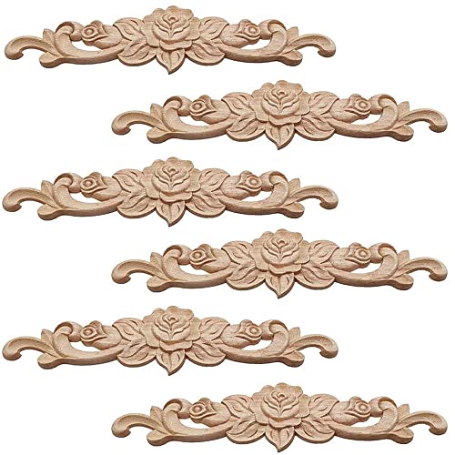 Applique Möbel, 6Pcs Möbel Applique Dekorativ, Blumen Geschnitzte Möbel, Applique Holzschnitzerei, Ecke Holz Ornament, Möbel Dekor Schnitzerei, für Möbel, Bett, Tür, Fensterdekoration von Deautie