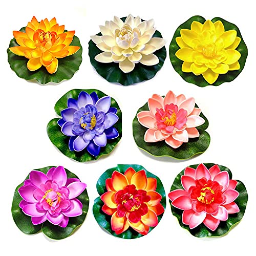 Lotusblüte, 8Pcs wasserdichte Lotusblume, Schwimmende Teichdeko, Wasserlilie Schwimmend, Schwimmende Lotusblüten, Seerose Blume Dekor, 10cm for Pond, Fountain, Aquariums Decoration (8 Colour) von Deautie