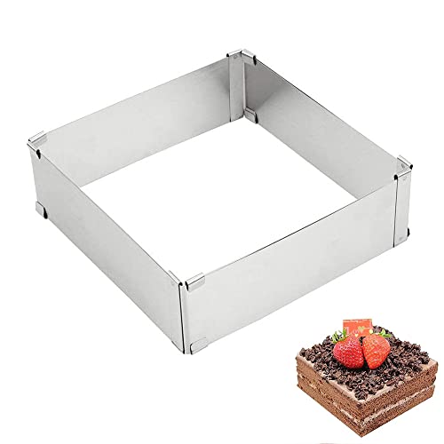 Qweri Backform Rechteckig, Tortenring Edelstahl Verstellbar, Backrahmen Verstellbar Edelstahl, Rechteckiger Tortenring, Mousse-Ring aus Edelstahl, für Kuchen Torten und Pizza (15-28CM) von Deautie