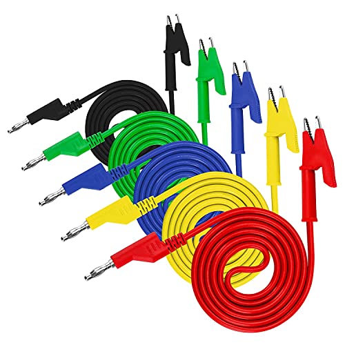 Qwertfeet 5 Stück Multimeter 4 mm Bananenstecker Krokodilklemmen Kabel für Elektrokabel und Krokodilklemme von Qwertfeet