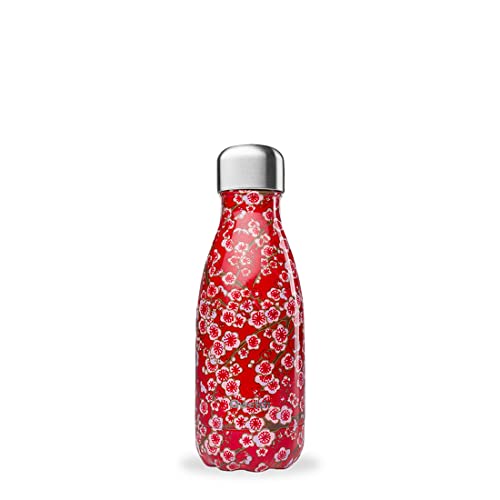 QWETCH - Isothermische Originals Flasche - Flowers Rot 260ml - Nomadische Edelstahlflasche - 24h Kalt und 12h Warm - Wasserdicht, BPA-frei & wiederverwendbar von QWETCH