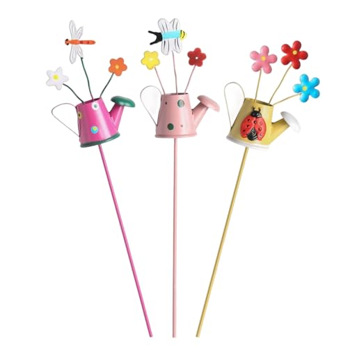 Qwrqwr 3 Stück Garten Deko Stäbe Set Solar und Metall Blumen Schmetterling Stick Wetterfest Outdoor Dekor für Outdoor Hof Zaun Pflanzentöpfe und Rasen von Qwrqwr