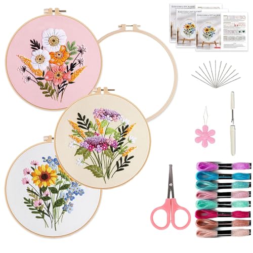 Qwrqwr 3-teiliges Handstickerei-Kreuzstich-Set für Erwachsene und Anfänger, Bastelsets mit Mustern, Fäden und Reifen Qwrqwr 3-teiliges Handstickerei-Kreuzstich-Set für Erwachsene und Anfänger, Bastelsets mit Mustern, Fäden und Reifen von Qwrqwr