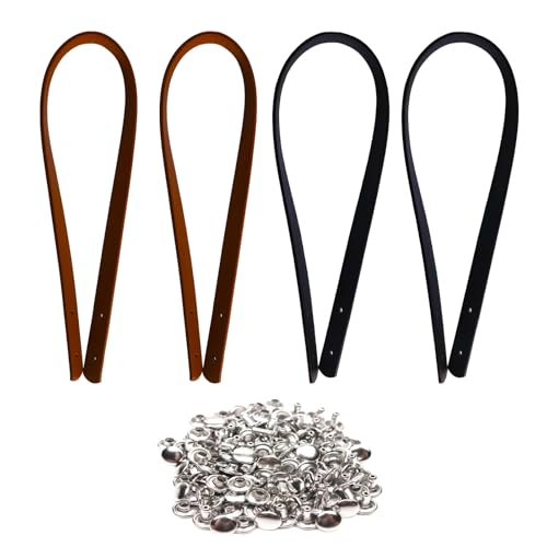 Qwrqwr 4 Stück 2 Farbe Taschenhenkel PU Taschengriffe Leder Schultergurte Länge 60 cm mit 16 Nieten für Ersetzen Von Taschengurten (Schwarz/Braun) von Qwrqwr
