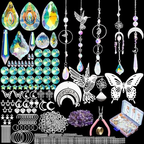 Qwrqwr 400 Stück Sonnenfänger Kristall Bastelset DIY Fenster Deko Regenbogen Hängend Suncatcher Windspiel Schmetterling Kolibri Hänge Dekoration für Garten und Zuhause von Qwrqwr