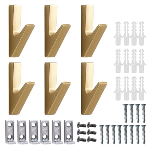 Qwrqwr 6 Stück Golden Garderobenhaken Akustikpaneele Haken Kleiderhaken Wand für Bäder Küchen Foyers und Flure (Golden) von Qwrqwr