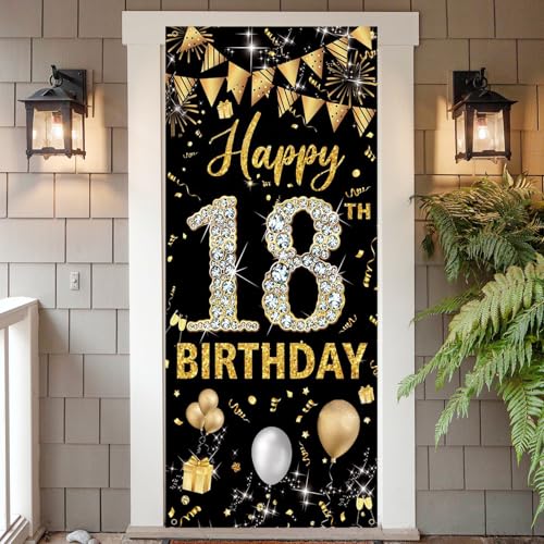 Qwrqwr Geburtstagsbanner 18 Jahre Stoff Türdekoration Geburtstag Hintergrund Deko für Männer Frauen Geburtstagsfeier Personalisiertes Geburtstags Banner mit Glitzer(18x90cm) (18) von Qwrqwr