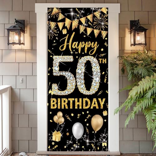 Qwrqwr Geburtstagsbanner 50 Jahre Stoff Türdekoration Geburtstag Hintergrund Deko für Männer Frauen Geburtstagsfeier Personalisiertes Geburtstags Banner mit Glitzer(18x90cm) (50) von Qwrqwr