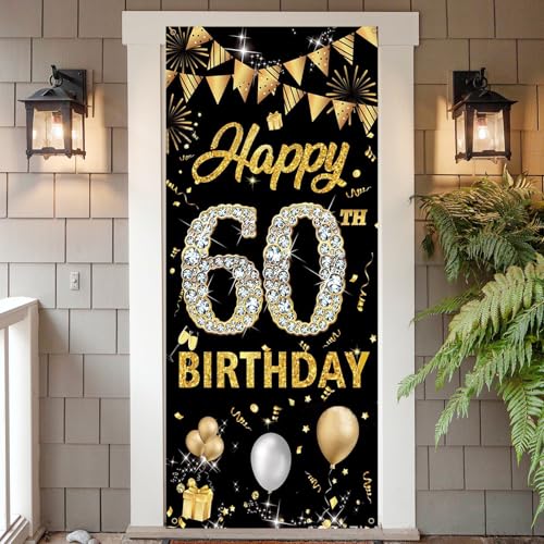 Qwrqwr Geburtstagsbanner 60 Jahre Stoff Türdekoration Geburtstag Hintergrund Deko für Männer Frauen Geburtstagsfeier Personalisiertes Geburtstags Banner mit Glitzer(18x90cm) (60) von Qwrqwr