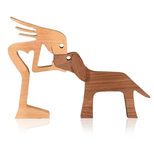 Qwrqwr Handgemachte Holz Hund Statue Holz Schnitzen Welpe und Menschen Skulptur Ornament Herzerwärmende Gedächtnis Geschenk für Haustier Liebhaber Home Office Wohnzimmer Dekoration von Qwrqwr