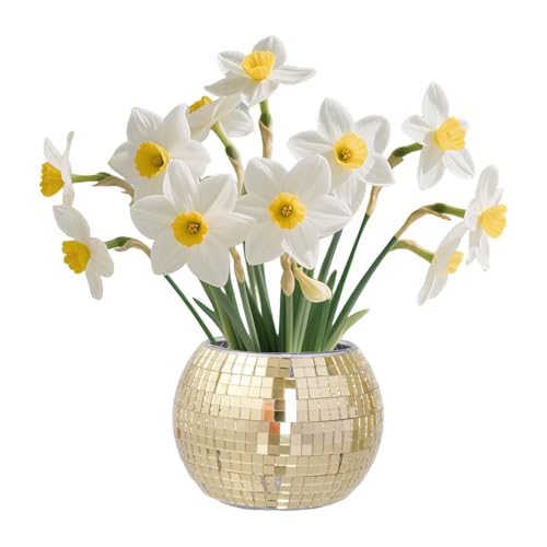 Qwrqwr Kleine Discokugel Vase Goldene Disco Kugel Pflanzgefäß Mini Pflanztopf für Kakteen Kräuter und Fenster Silberne Spiegelglas-Dekorvase 3.94 * 3.15 Zoll (1, Goldene) von Qwrqwr