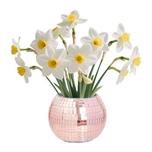 Qwrqwr Kleine Discokugel Vase Rose Disco Kugel Pflanzgefäß Mini Pflanztopf für Kakteen Kräuter und Fenster Silberne Spiegelglas-Dekorvase 3.94 * 3.15 Zoll (1, Rose Gold) von Qwrqwr