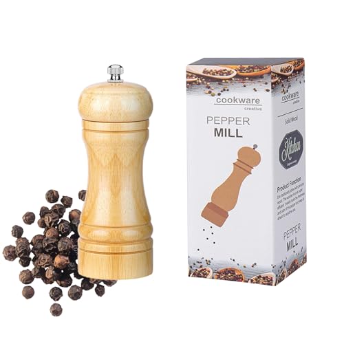 Qwrqwr Pfeffermühle Aus Eichenholz Salzmühle für Grobes Salz Gewürzmühle Verstellbare mit Einstellbarer Grobheit Manuelle Handmühle für Küche (Holzfarbe) von Qwrqwr