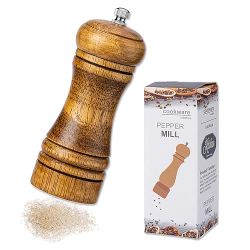 Qwrqwr Pfeffermühle Aus Eichenholz Salzmühle für Grobes Salz Gewürzmühle Verstellbare mit Einstellbarer Grobheit Manuelle Handmühle für Küche von Qwrqwr