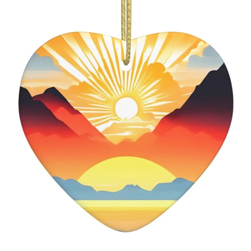 QWVBN Bedruckter Weihnachts-Keramik-Herzanhänger, mit leuchtendem Sonnenaufgang, zum Aufhängen, geeignet als Geschenk für Freunde und Familie QWVBN Bedruckter Weihnachts-Keramik-Herzanhänger, mit leuchtendem Sonnenaufgang, zum Aufhängen, geeignet als Geschenk für Freunde und Familie von Qwvbn