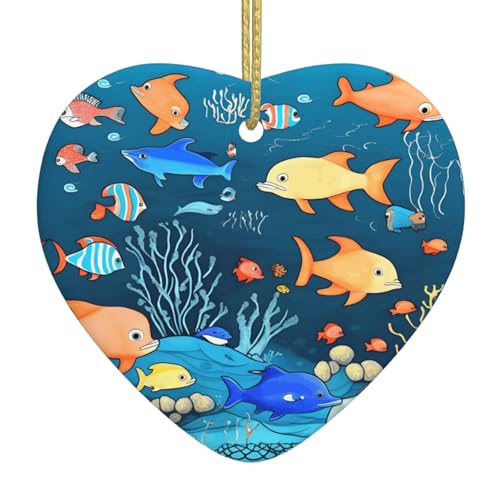 QWVBN Blaue Unterwasserwelt der Fische, bedruckter Weihnachts-Keramik-Herzanhänger, hängende Ornamente, geeignet als Geschenk für Freunde und Familie QWVBN Blaue Unterwasserwelt der Fische, bedruckter Weihnachts-Keramik-Herzanhänger, hängende Ornamente, geeignet als Geschenk für Freunde und Familie von Qwvbn