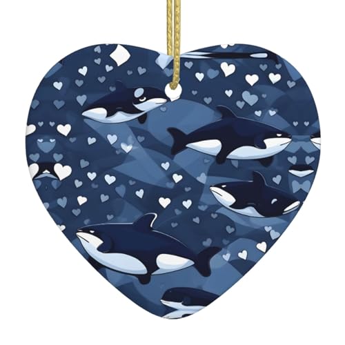 QWVBN Blauer Killerwal bedruckter Weihnachts-Keramik-Herzanhänger, hängende Ornamente, geeignet für Geschenke für Freunde und Familie QWVBN Blauer Killerwal bedruckter Weihnachts-Keramik-Herzanhänger, hängende Ornamente, geeignet für Geschenke für Freunde und Familie von Qwvbn