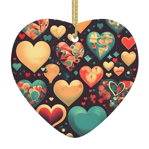 QWVBN Bunte Herzen, bedruckter Weihnachts-Keramik-Herzanhänger, hängende Ornamente, geeignet als Geschenk für Freunde und Familie QWVBN Bunte Herzen, bedruckter Weihnachts-Keramik-Herzanhänger, hängende Ornamente, geeignet als Geschenk für Freunde und Familie von Qwvbn