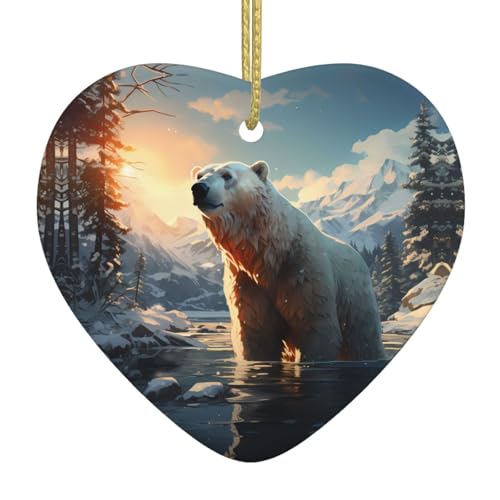 QWVBN Eisbär im Winter, bedruckter Weihnachts-Keramik-Herzanhänger, hängende Ornamente, geeignet als Geschenk für Freunde und Familie QWVBN Eisbär im Winter, bedruckter Weihnachts-Keramik-Herzanhänger, hängende Ornamente, geeignet als Geschenk für Freunde und Familie von Qwvbn