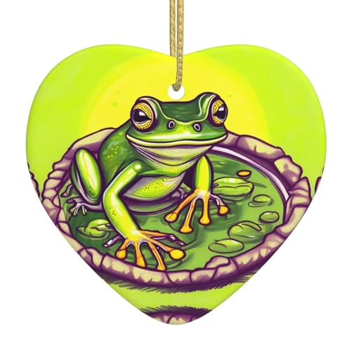 QWVBN Frosch im Teich Bedruckter Weihnachts-Keramik-Herzanhänger, hängende Ornamente, geeignet als Geschenk für Freunde und Familie QWVBN Frosch im Teich Bedruckter Weihnachts-Keramik-Herzanhänger, hängende Ornamente, geeignet als Geschenk für Freunde und Familie von Qwvbn