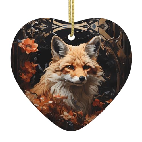 QWVBN Fuchs und Blumen bedruckter Weihnachts-Keramik-Herzanhänger, hängende Ornamente, geeignet für Geschenke für Freunde und Familie QWVBN Fuchs und Blumen bedruckter Weihnachts-Keramik-Herzanhänger, hängende Ornamente, geeignet für Geschenke für Freunde und Familie von Qwvbn