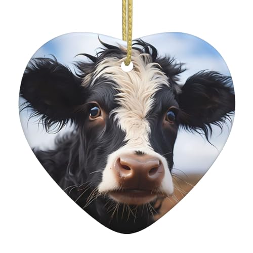QWVBN Niedlicher Kuh-bedruckter Weihnachts-Keramik-Herzanhänger, hängende Ornamente, geeignet als Geschenk für Freunde und Familie QWVBN Niedlicher Kuh-bedruckter Weihnachts-Keramik-Herzanhänger, hängende Ornamente, geeignet als Geschenk für Freunde und Familie von Qwvbn