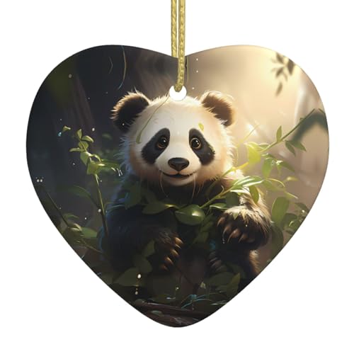 QWVBN Niedlicher Panda-Pflanzen-bedruckter Weihnachts-Keramik-Herzanhänger, hängende Ornamente, geeignet als Geschenk für Freunde und Familie QWVBN Niedlicher Panda-Pflanzen-bedruckter Weihnachts-Keramik-Herzanhänger, hängende Ornamente, geeignet als Geschenk für Freunde und Familie von Qwvbn