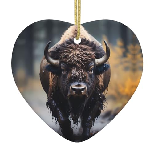 QWVBN Nordamerikanischer Bison bedruckter Weihnachts-Keramik-Herzanhänger, hängende Ornamente, geeignet für Geschenke für Freunde und Familie QWVBN Nordamerikanischer Bison bedruckter Weihnachts-Keramik-Herzanhänger, hängende Ornamente, geeignet für Geschenke für Freunde und Familie von Qwvbn