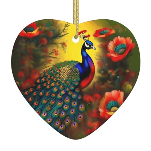 QWVBN Pfauenblumen, bedruckter Weihnachts-Keramik-Herzanhänger, hängende Ornamente, geeignet als Geschenk für Freunde und Familie QWVBN Pfauenblumen, bedruckter Weihnachts-Keramik-Herzanhänger, hängende Ornamente, geeignet als Geschenk für Freunde und Familie von Qwvbn