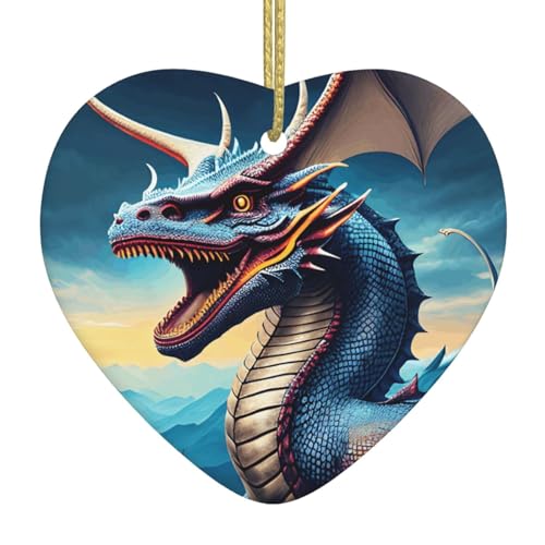 QWVBN Roaring Dragon Printed Christmas ceramic heart pendant, hanging ornament, suitable for gifts for friends and family QWVBN Roaring Dragon Printed Christmas ceramic heart pendant, hanging ornament, suitable for gifts for friends and family von Qwvbn