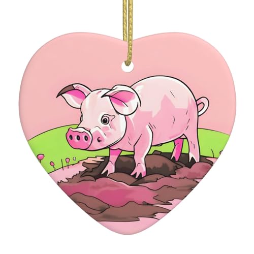QWVBN Rosa Ferkel bedruckter Weihnachts-Keramik-Herzanhänger, hängende Ornamente, geeignet als Geschenk für Freunde und Familie QWVBN Rosa Ferkel bedruckter Weihnachts-Keramik-Herzanhänger, hängende Ornamente, geeignet als Geschenk für Freunde und Familie von Qwvbn