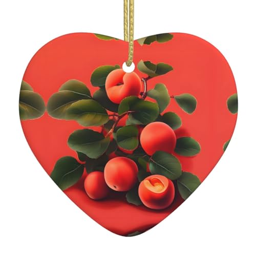 QWVBN Roter Aprikosen-bedruckter Weihnachts-Keramik-Herzanhänger, hängende Ornamente, geeignet für Geschenke für Freunde und Familie QWVBN Roter Aprikosen-bedruckter Weihnachts-Keramik-Herzanhänger, hängende Ornamente, geeignet für Geschenke für Freunde und Familie von Qwvbn