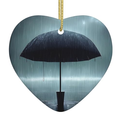 QWVBN Schwarzer Regenschirm im Regen, bedruckter Weihnachts-Keramik-Herzanhänger, hängende Ornamente, geeignet als Geschenk für Freunde und Familie QWVBN Schwarzer Regenschirm im Regen, bedruckter Weihnachts-Keramik-Herzanhänger, hängende Ornamente, geeignet als Geschenk für Freunde und Familie von Qwvbn