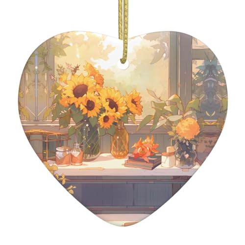 QWVBN Sonnenblumen unter der Fensterbank, bedruckter Weihnachts-Keramik-Herzanhänger, hängende Ornamente, geeignet als Geschenk für Freunde und Familie QWVBN Sonnenblumen unter der Fensterbank, bedruckter Weihnachts-Keramik-Herzanhänger, hängende Ornamente, geeignet als Geschenk für Freunde und Familie von Qwvbn