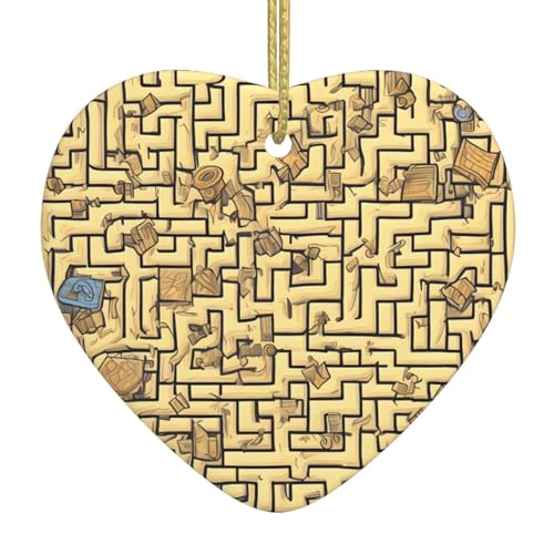 QWVBN Treasure Maze Bedruckter Weihnachts-Keramik-Herzanhänger, hängende Ornamente, geeignet für Geschenke für Freunde und Familie QWVBN Treasure Maze Bedruckter Weihnachts-Keramik-Herzanhänger, hängende Ornamente, geeignet für Geschenke für Freunde und Familie von Qwvbn