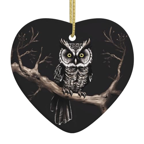 QWVBN Weihnachtlicher Keramik-Herzanhänger mit Eule, bedruckt mit später Nacht, hängende Ornamente, geeignet für Geschenke für Freunde und Familie QWVBN Weihnachtlicher Keramik-Herzanhänger mit Eule, bedruckt mit später Nacht, hängende Ornamente, geeignet für Geschenke für Freunde und Familie von Qwvbn