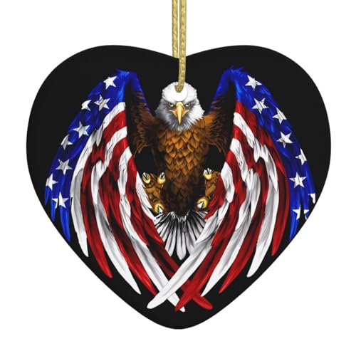 QWVBN Weihnachtlicher Keramik-Herzanhänger mit USA-Flagge, patriotischer Adler, zum Aufhängen, geeignet als Geschenk für Freunde und Familie QWVBN Weihnachtlicher Keramik-Herzanhänger mit USA-Flagge, patriotischer Adler, zum Aufhängen, geeignet als Geschenk für Freunde und Familie von Qwvbn