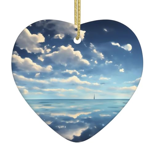QWVBN Weiße Wolken über dem Meer, bedruckter Weihnachts-Keramik-Herzanhänger, hängende Ornamente, geeignet als Geschenk für Freunde und Familie QWVBN Weiße Wolken über dem Meer, bedruckter Weihnachts-Keramik-Herzanhänger, hängende Ornamente, geeignet als Geschenk für Freunde und Familie von Qwvbn