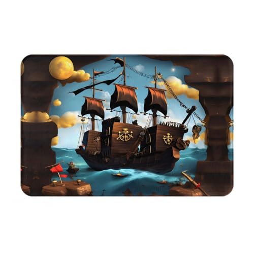 Qwvbn Rutschfeste Bodenmatte mit Cartoon-Piratenschiff, langlebig und schmutzabweisend, für den Innen- und Außenbereich von Qwvbn