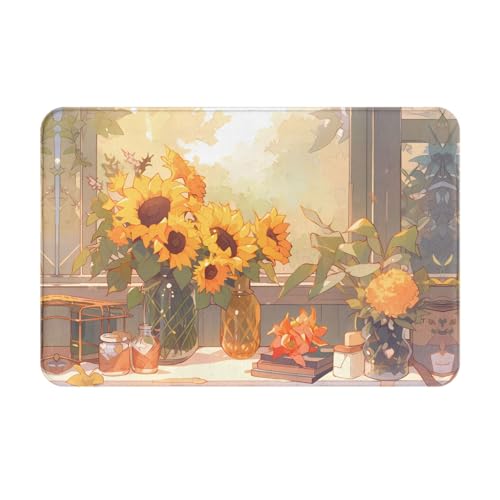 Qwvbn Rutschfeste Bodenmatte mit Sonnenblumen unter der Fensterbank, für drinnen und draußen, langlebig und schmutzabweisend, für Tür, Außenbereich, Veranda, Veranda Qwvbn Rutschfeste Bodenmatte mit Sonnenblumen unter der Fensterbank, für drinnen und draußen, langlebig und schmutzabweisend, für Tür, Außenbereich, Veranda, Veranda von Qwvbn
