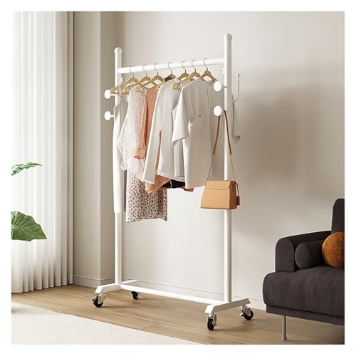 Kleiderständer Auf Rollen, Garderobenstange, Leicht Zu Bewegender Kleiderstange, Garderobenständer Aus Stahlrohren, Einfach Zu Montieren(White,100x35x155cm) von Qxgylz