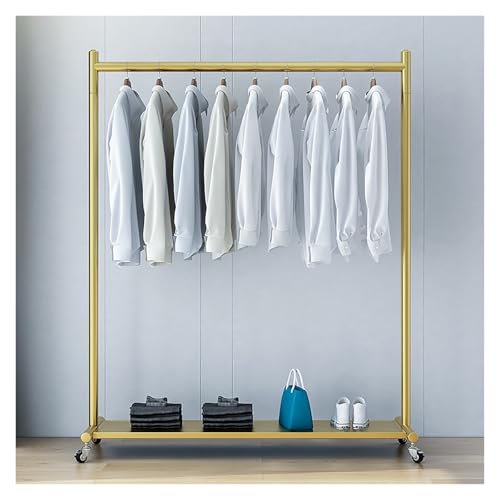 Kleiderständer Auf Rollen, Kleiderstange, Garderobenständer Mit Kleiderstangen Und Ablage, Garderobenstange, Für Schlafzimmer, Ankleidezimmer(Gold,100x165x40cm) von Qxgylz