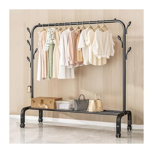Kleiderständer Auf Rollen, Kleiderstange Mit Aufbewahrungsgitter, Robuster Metall-Garderobenständer, Für Mäntel, Röcke, Kostüme(Black,160x160x45cm) von Qxgylz