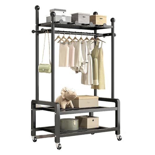 Kleiderständer Auf Rollen, Kleiderstange Mit Schubladen, Freistehender Garderobenständer Aus Metall Garderobe, Garderobenstange, Für Schlafzimmer/Flur/Eingang(Black,100x170x35cm) von Qxgylz