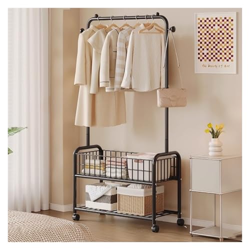 Kleiderständer Aus Metall, Kleiderstange Rollen, Garderobenständer Mit 1 Kleiderstangen, Klamotten Ständer, Für Schlafzimmer, Ankleidezimmer(Black,90x165x30cm) von Qxgylz